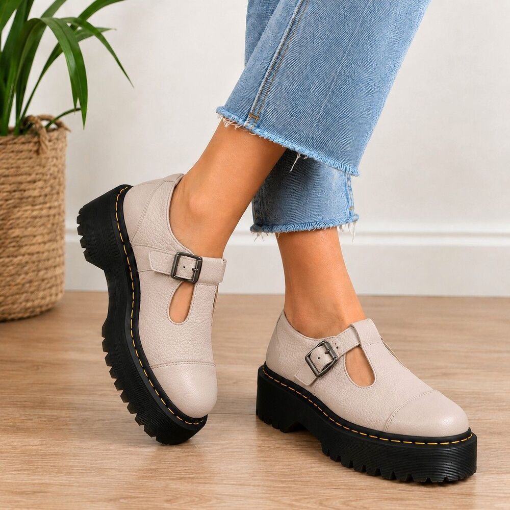Dr. Martens Bethan Pisa Platform Mary Jane Shoes Parchment Beige Womens 9 EU 41